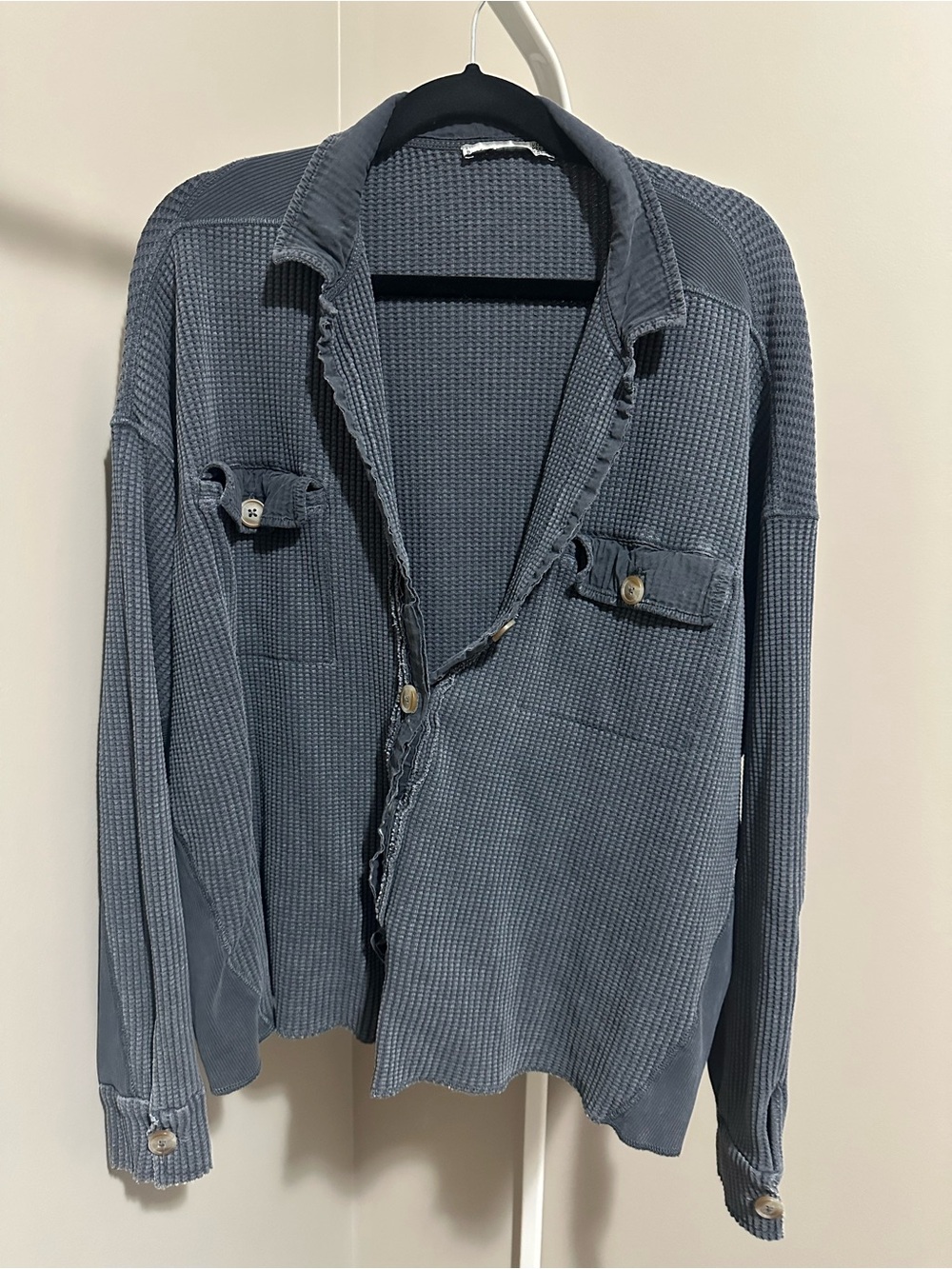 Black Tape_ Women's Waffle Knit Button-Up Cardigan - Slate Gray
